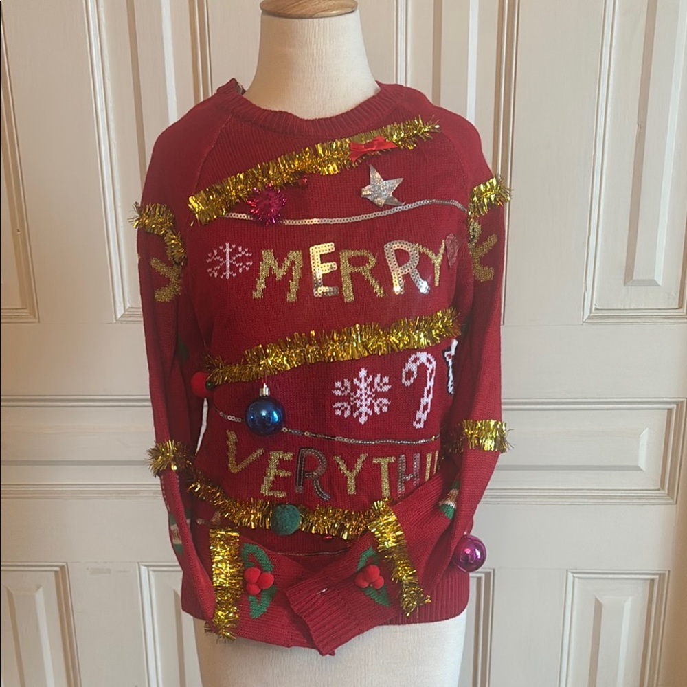 No Boundaries Red Ugly Christmas Sweater Juniors Lg 11-13